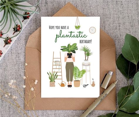 Plant Birthday Card Diy, Plant Birthday Card, Flower Puns, Plants Funny, Best Friend Birthday Cards, Plant Puns, Greeting Card Envelope, Appreciation Cards, Birthday Cards For Friends