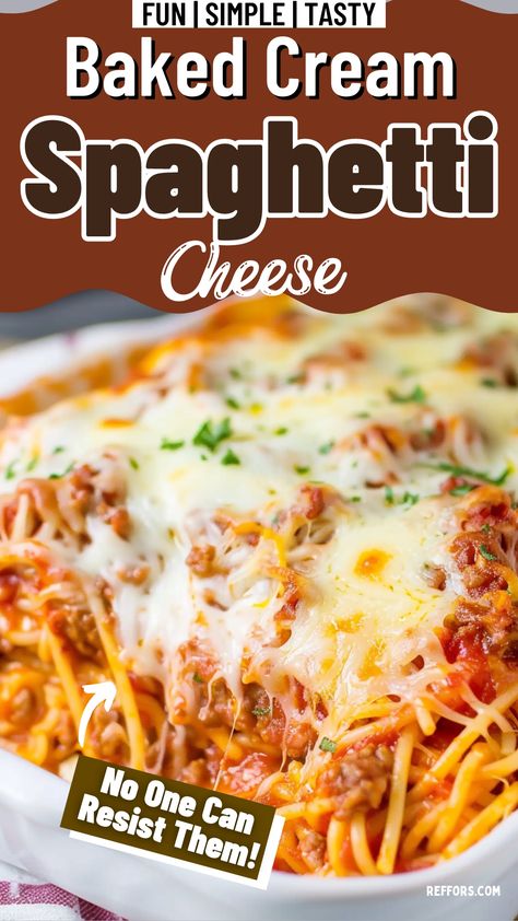 Baked Cream Cheese Spaghetti is a creamy, cheesy twist on classic spaghetti. This comforting dish layers cooked spaghetti with a rich cream cheese and marinara sauce mixture, topped with mozzarella and baked until bubbly. Perfect for a cosy family dinner, it's a crowd-pleaser that elevates your pasta night to a new level of deliciousness. #CreamyPasta #FamilyDinner #BakedSpaghetti Easy Baked Spaghetti Recipe, Cheesy Baked Spaghetti, Baked Cream Cheese, Cream Spaghetti, Cream Cheese Spaghetti, Easy Baked Spaghetti, Spaghetti Casserole Recipe, Baked Cream Cheese Spaghetti, Spaghetti Recipes Easy