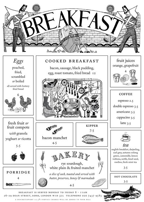 Love Quo Vadis (London) website, designed by Thumbcrumble with illustrations by John Broadley Breakfast Menu Design Ideas, Illustrated Menu Design, Pub Menu Design, Menu Layout Design, Restaurant Typography, Modern Menu Design, Menu Graphic Design, Breakfast Menu Design, Menu Design Inspiration