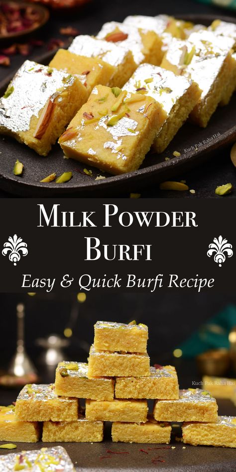 Milk Powder Burfi Recipe | Easy Milk Powder Barfi | Milk Powder Recipes Khoya Barfi Recipe, Milk Powder Barfi, Burfi Recipe Indian Desserts, Milk Burfi Recipe, Recipes Using Milk Powder, Powdered Milk Recipes Desserts, Milk Powder Peda Recipe, Milk Powder Sweet Recipes, Powdered Milk Recipes