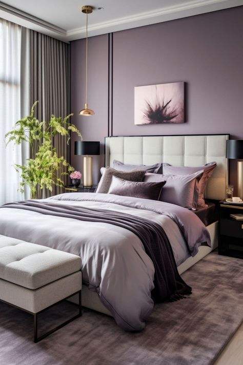 Purple Interior Design, Purple Bedroom Decor, Bedroom Purple, Jade Design, Luxe Bedroom, Cosy Interior, Purple Bedrooms, Calming Bedroom, Purple Bedroom