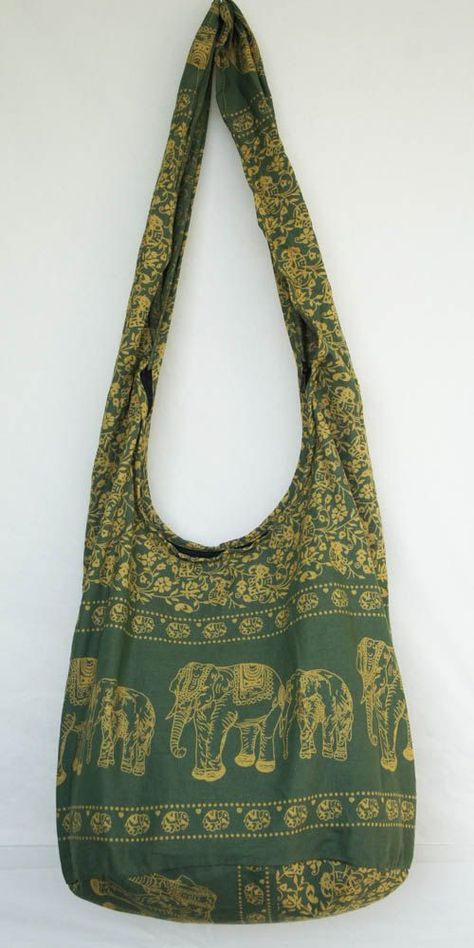 Hippy Bag, Looks Hippie, Sling Crossbody Bag, Desain Tote Bag, Green Elephant, Boho Purse, Estilo Hippy, Earthy Outfits, Estilo Hippie