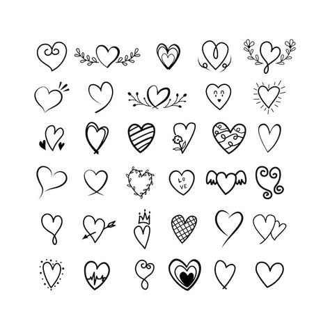 Tiny Heart Drawing, Different Heart Designs, Different Hearts Drawing, Heart Shape Design Drawing, Heart Doodle Tattoo, Simple Love Doodles, Small Love Heart Tattoo, In Love Doodles, Heart Small Tattoo