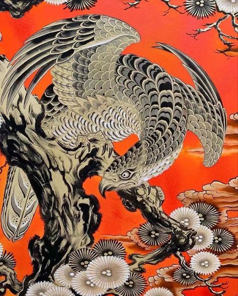 Neo Japanese, Asian Illustration, Traditional Eagle, Bird Reference, American Traditional Tattoo Ideas, Traditional Tattoo Ideas, Traditional Tattoo Designs, Japanese Animals, Japanese Woodcut