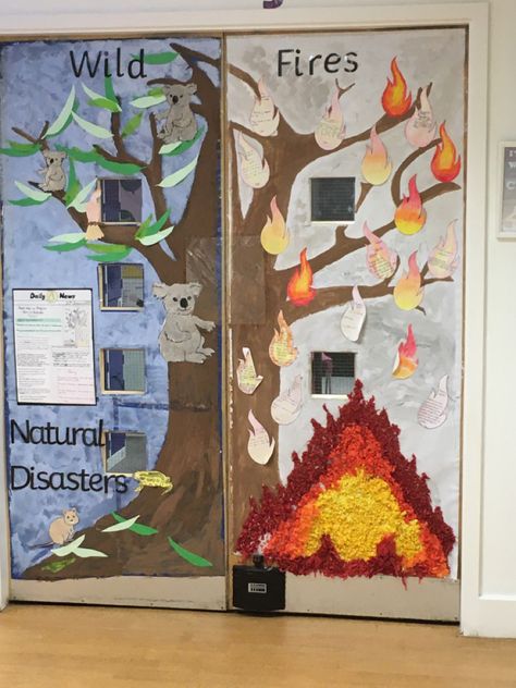 Natural disasters/ save the planet Natural Disasters Display, School Organisation, Nature 3d, Door Display, Page Decoration, Science Projects For Kids, Wild Fire, Natural Disaster, Door Displays