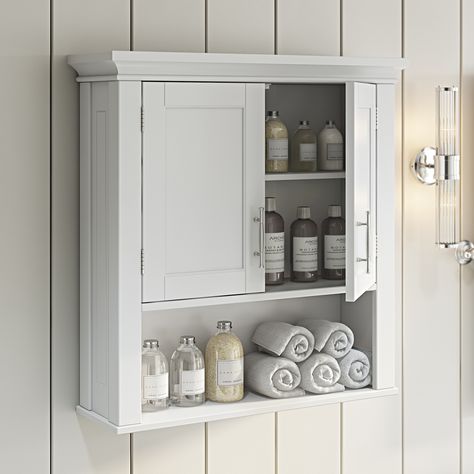 A wall-mounted bathroom storage cabinet because we always need more space-saving options in the bathroom. Give your extra lotions, shampoos, and face creams a stylish new home. Bathroom Wall Cabinet, Bathroom Wall Storage, Wall Mounted Bathroom Cabinets, Diy Bathroom Storage, Over Toilet, Bathroom Wall Cabinets, Wall Mounted Cabinet, Bathroom Items, Toilet Storage