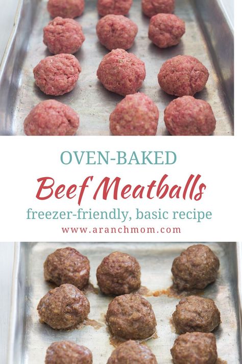 easy beef meatballs in the oven. Can be made ahead and frozen. Oven Baked Beef Meatballs, Oven Roasted Meatballs, Beef Meatballs Baked, Easy Beef Meatballs, Oven Meatballs Recipe, Hamburger Meatballs, Beef Meatballs Recipe, Meatballs In The Oven, Basic Meatball Recipe