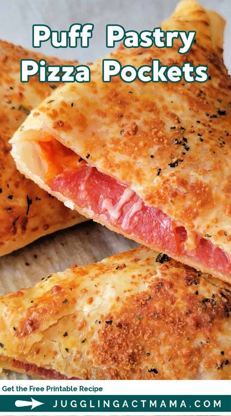 Meatball Hot Pocket, Puff Pastry Pepperoni Pizza Snack, Puffed Pastry Pizza Pockets, Copycat Hot Pockets, Puff Pastry Pockets Recipe, Puff Pastry Calzone Recipe, Homemade Pizza Pockets Easy, Homemade Hot Pockets Puff Pastry, Pizza Puff Pastry Recipes