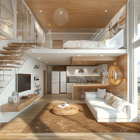 Mezzanine House Design, Mezzanine House, Mezzanine Ideas, Modern Loft House, Loft House Design, Living Room Built Ins, Tiny House Loft, Modern Loft, Loft House