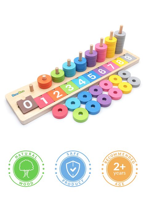 Educational wooden Count and Stack Puzzle for toddlers. It helps to develop creativity, visual-spatial ability, fine motor, and logic skills. Baby Educational Toys, Montessori Puzzle Ball, Wooden Educational Toys Handmade, Number Beads Montessori, Wooden Math Toys, Diy Montessori Toys, Homemade Toys, Kids Wooden Toys, Puzzle Toys