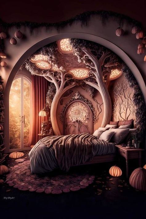 𝕸𝖗𝖘.𝕮𝖍𝖆𝖗𝖒𝖎𝖓𝖌𝕽𝖔𝖘𝖊 Fantasy House, Fae Bedroom, Fantasy Bedroom, Fantasy Furniture, Fantasy Rooms, Fantasy Homes, Hobbit House, Aesthetic Rooms, Dream Room Inspiration