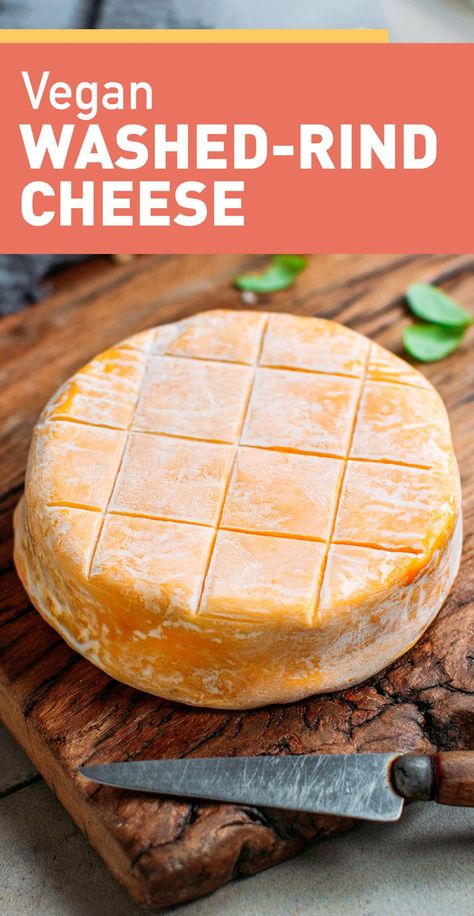 Vegan Washed-Rind Cheese Vegan Gruyere Cheese, Cheese Vegan, Diy Cheese, Plant Based Cheese, Vegan Cheese Recipes, Vegan Cheddar, Vegan Brunch, Dairy Alternatives, Dairy Free Cheese