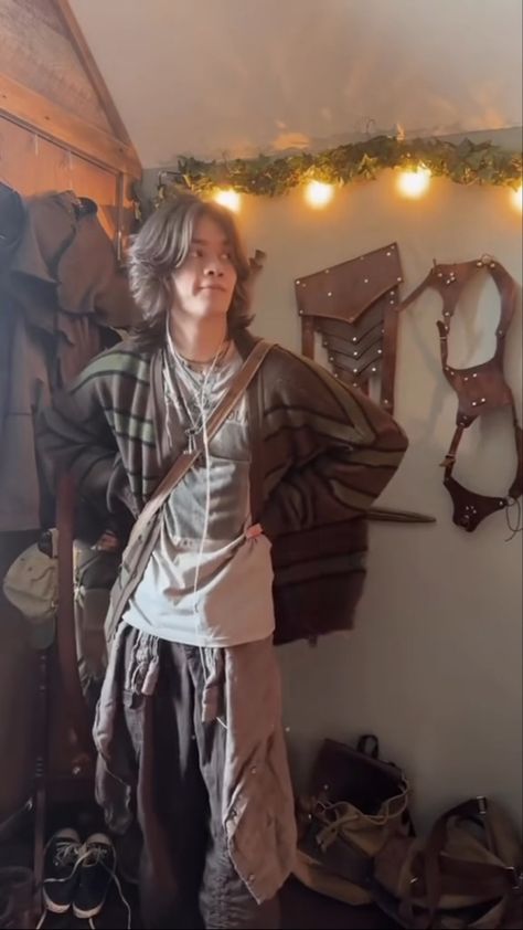 Dark Fairy Core Outfits Men, Fairy Core Male Outfits, Fairycore Outfit Masc, Earthy Grunge Outfits Masc, Fairy Aesthetic Clothes Male, Masc Fairycore Outfits, Fairy Grunge Masculine Outfits, Masc Earthy Outfits, Guy Grunge Outfits