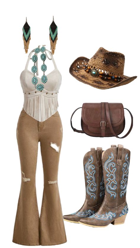 Turquoise Boho cow girl cowgirl festival outfit party western concert outfit inspo ootd Cowgirl Festival Outfit, Cow Girl Outfits, Western Concert Outfit, Cowgirl Festival, Concert Outfit Inspo, Texas Baby, Outfit Party, Turquoise Boho, Western Look