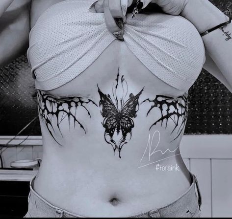 Spooky Underboob Tattoo, Woman Tattoo Artist, Underboob Tattoo Designs, Emo Tattoos, Lace Tattoo Design, Butterfly Tattoo On Shoulder, Magic Runes, Grunge Tattoo, Cool Wrist Tattoos