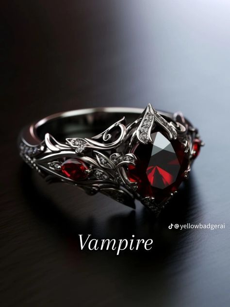 Black Ruby Ring, Dark Promise Rings, Wedding Ring Gothic, Gothic Rings Wedding, Vampire Wedding Ring, Vampire Engagement Ring, Vampire Jewelry Aesthetic, Gothic Rings Engagement, Goth Wedding Rings