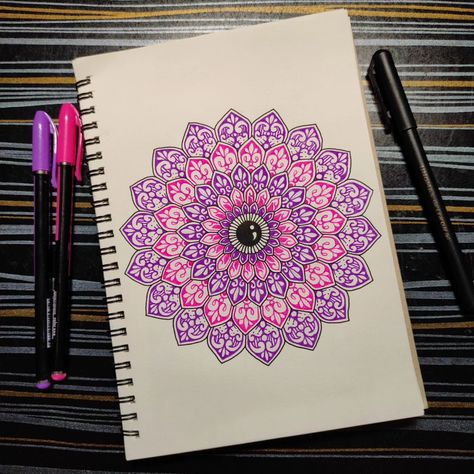 Pink & Purple Mandala💗💜✨ . . . Pink mandala, purple mandala, colourful mandala, satisfying art, colorful art, color combo, mandala art, art post, art and craft, colors, colorful, pink, purple #mandalaworld #worldwidemandala #colorcombo #mándala #pinkaesthetic #purpleaesthetic Pencil Art Drawings Mandala, Pink Mandala Art, Mandala Art Therapy Colouring In, Colourful Mandala, Satisfying Art, Pink Mandala, Purple Mandala, Mandala Art Therapy, Mandala Art Lesson