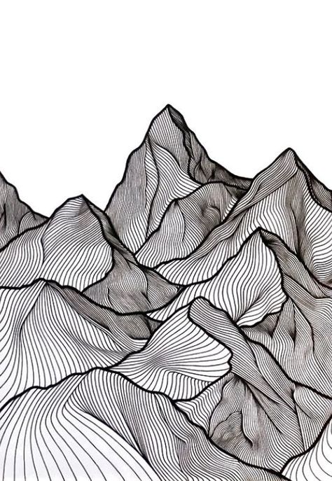 Zentangle Patterns Step By Step Mushrooms, Single Line Contour Drawing, Line Drawn Mountains, Geometric Patchwork Tattoo, Abstract Zentangle Art, Nature Patterns Drawing, Acrylic Paint Inspiration, Line Doodles Simple, Sharpie Art Easy