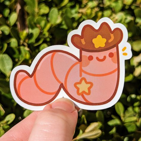 Cowboy Worm Stickers // 3in Waterproof/weatherproof Sticker - Etsy Sticker Inspiration Design, Homemade Sticker Ideas, Cute Sticker Ideas, Sticker Ideas Aesthetic, Worm Tattoo, Cow Kawaii, Worm Drawing, Stickers Drawing, Sticker Inspo