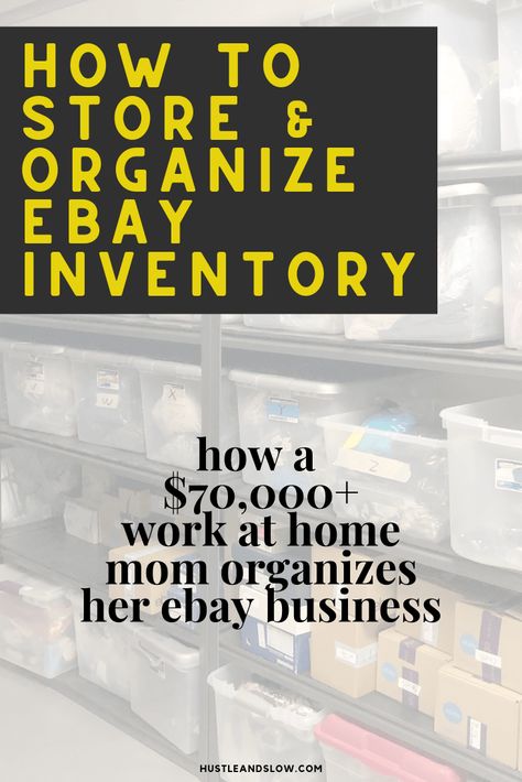 Want to learn the best way to store and organize your ebay inventory? Here's how one work at home mom who has earned over $70,000 stores her reseller inventory at home. What to buy, how to organize and exactly what process she uses. Works for Poshmark, Mercari and Etsy too! How To Organize Resell Inventory, Ebay Business Organization, Ebay Seller Organization, Reselling Organization, Inventory Organization Storage, Ebay Inventory Organization, Resale Business, Inventory Organization, Inventory Storage