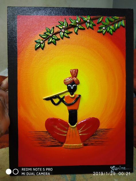 Canvas Painting With Mouldit, Warli Art With Clay, Krishna Clay Art On Canvas, Mouldit Art Ideas Diy, Shilpkar Clay Art On Canvas, Fevicryl Mouldit Ideas On Canvas, Penting Art Beautiful, Fevicryl Mouldit Art Ideas, Clay Mural Art On Canvas