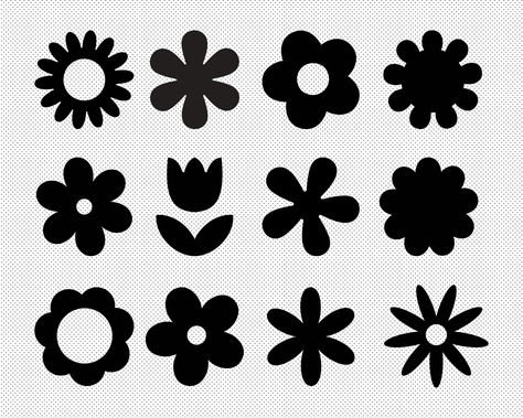 Download this bundle of 10 retro flower SVG files to use in your DIY projects! Perfect for creating t-shirts, home decor, and more. #svg #flowers . #Chemise #Cricut_Svg_Flowers #Cricut_Vinyl_Flowers #Flower_Shapes_Drawing Cricut Svg Flowers, Graphic Flower Design, Retro Flower Design, Cute Stencils, Logo Flower Design, Single Flower Design, Graphic Design Nature, Shapes Silhouette, Flowers For Design