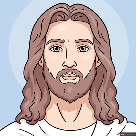 Learn to draw Jesus' Face. This step-by-step tutorial makes it easy. Kids and beginners alike can now draw a great Jesus Face. Wolf Face Drawing, Happy Face Drawing, Things To Draw When Bored, Simple Face Drawing, Jesus Art Drawing, Draw When Bored, Easter Drawings, Face Outline, Face Line Drawing