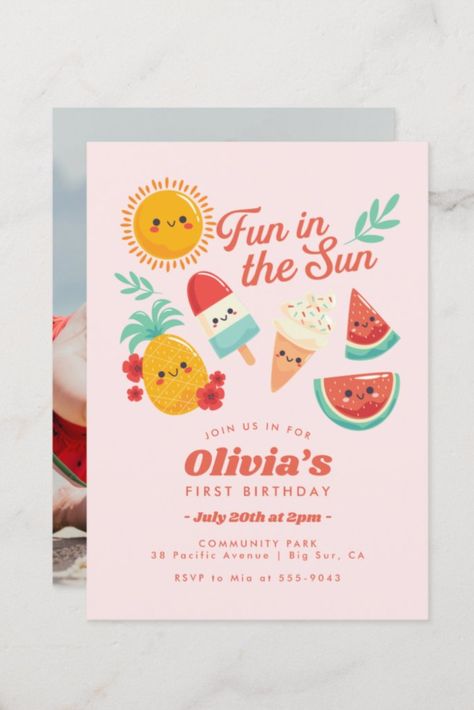 Cute Summer Sun Birthday Invitation
Cute Summer Sun Birthday Invitation. Sunshine, watermelon, ice cream, popsicles and watermelon make birthdays fun! Perfect for summer and a photo back included #birthday #happybirthday #birthdaycards #birthdayparty #firstbirthday #turningone #summer #fruit Summer Birthday Themes, Sun Birthday Invitation, Summer Birthday Invitations, Sun Birthday, 80th Birthday Invitations, Summer Party Invitations, 16th Birthday Invitations, 1st Birthday Themes, 2nd Birthday Party Themes