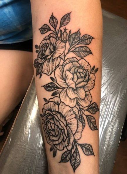 3 rose tattoos on the arm | www.otziapp.com Peony Flowers Tattoo, Black And White Tattoos, Wildflowers Tattoo, Peony Flower Tattoos, White Tattoos, Flowers Peony, Flower Tattoo Shoulder, Flower Tattoo Sleeve, Peonies Tattoo