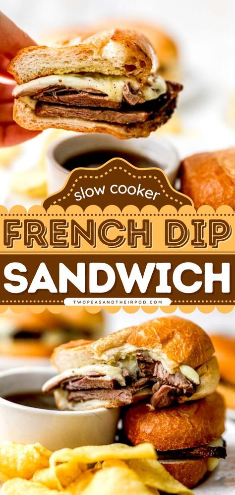 Slow Cooker French Dip Sandwich, best crockpot recipes, hearty slow cooker recipes Beef On A Bun, Au Jus Sauce, Jus Sauce, Slow Cooker French Dip, Sandwich Melts, Tender Roast Beef, Wraps Ideas, Slow Cooker Roast Beef, Beef Dip