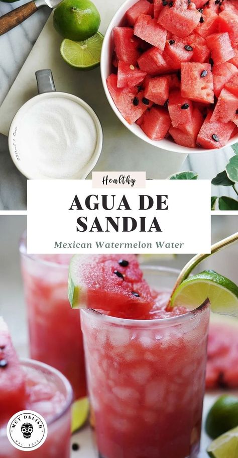 Sandia Agua Fresca Recipe, Watermelon Fresca, Watermelon Water Recipe, Fresca Drinks, Mexican Drink Recipes, Watermelon Agua Fresca, Agua Fresca Recipe, Watermelon Water, Fun Summer Drinks