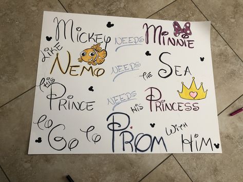 disney promposal Disney Promposals, Disney Promposal, Proposal Ideas Disney, Sadies Proposal, Creative Prom Proposal Ideas, Cute Hoco Proposals, Prom Invites, Homecoming Poster Ideas, School Dance Ideas