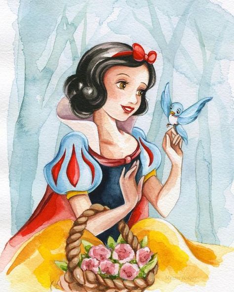 Disney Fan Art Princesses, Snow White Painting, Snow White Drawing, Snow White Art, Frozen Drawings, Disney Watercolor, Art Puzzle, Snow White Disney, Disney Cartoon Characters