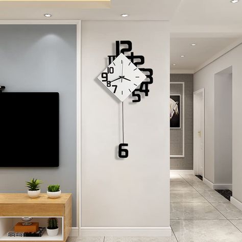 SHUNZY Decorative Wall Clock for Living Room Decor, Large Modern Wall Clocks with Pendulum Battery Operated for Bedroom Office Kitchen Home, 19.7 Inch Big Silent Wall Clock Non Ticking Clock Living Room Decor, Living Room Decor Large, Large Wall Clock Decor, Modern Wall Clocks, Big Wall Clocks, Small Wall Decor, Large Wall Clock Modern, Clock For Living Room, Decorative Wall Clock