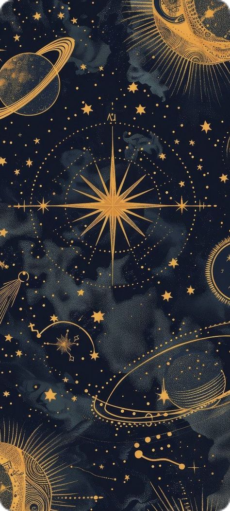 Stars Astrology Aesthetic, 90s Celestial Pattern, Aesthetic Starry Night Wallpaper, Celestial Phone Backgrounds, Astral Aesthetic Wallpaper, Astrology Phone Wallpaper, Starry Wallpaper Aesthetic, Dark Blue Aesthetic Vintage, Celestial Wallpaper Aesthetic