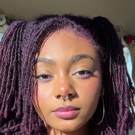 Sydnee Joi 🪴 on Instagram: "New Era 💟  #purplelocs #locs" Dark Purple Locs Black Women, Violet Hair Black Women, Light Purple Locs, Purple Sisterlocks, Dark Purple Locs, Purple Locs Black Women, Locs Purple, Purple Locs, Purple Natural Hair