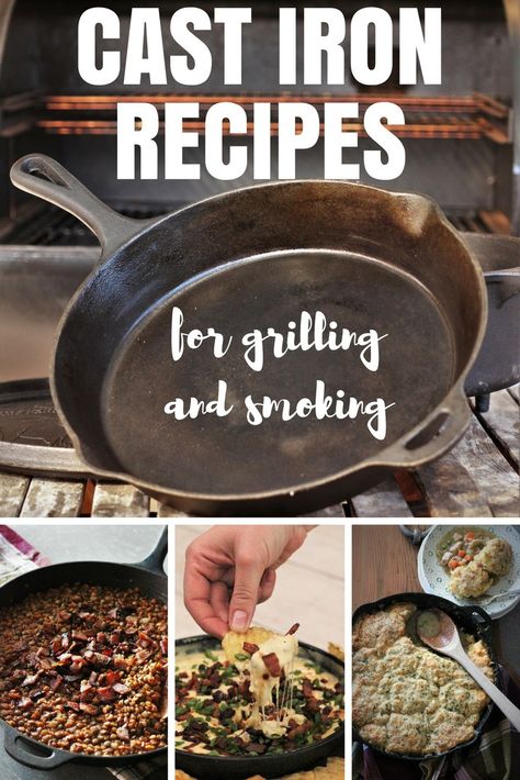 This collection of cast iron recipes are perfect for your grill or smoker! Includes how-to instructions, cleaning advice, as well as bonus tips! Smoker Cooking, Smoker Cooking Recipes, Charcoal Grill Recipes, Dutch Oven Recipes Cast Iron, Cast Iron Skillet Cooking, Traeger Grill Recipes, Iron Skillet Recipes, Iron Recipes, Cleaning Advice