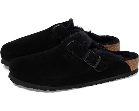 Unisex Birkenstock Boston Shearling - Suede (Unisex) Black Birkenstocks, Boston Shearling, Birkenstock Boston Shearling, Birkenstock Clog, Neutral Heels, Clog Shoes, Birkenstock Boston, Birthday Board, Foot Health