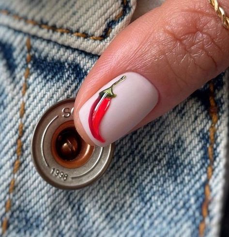 Chili Nail Art, Chili Pepper Nails, Chilli Nails, Chili Nails, Pepper Nails, Chile Nails, Pie Nails, Animation Nails, Simple Manicure