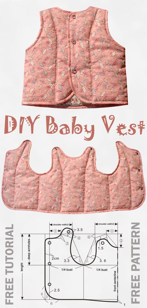 Baby Vest Tutorial & Pattern Kids Vest Sewing Pattern, Baby Vest Sewing Pattern, Baby Patterns Free Sewing, Toddler Vest Pattern Free, Toddler Sewing Patterns Free, Free Sewing Patterns For Babies, Quilted Vest Sewing Pattern, How To Make A Vest, Baby Clothes Sewing Patterns Free