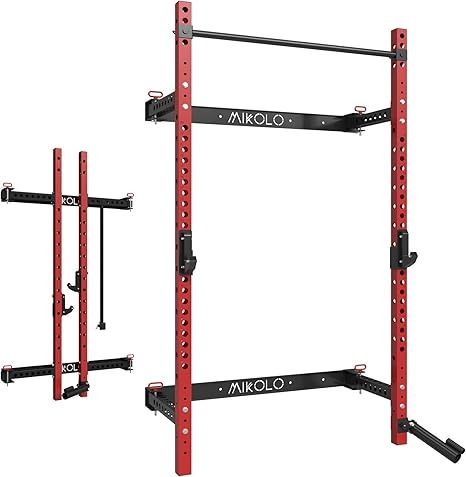 Amazon.com: Mikolo 2.36" x 2.36" Folding Wall Mounted Squat Rack, 1000 Pounds Capacity Power Rack with Pull Up Bar, J Hooks, Landmine and Other Attachments, Space-Saving Home Gym(Red : Sports & Outdoors Folding Squat Rack, Wall Squat, Home Gym Setup, T Bar Row, Weight Rack, Lifting Platform, Gym Setup, Folding Walls, Squat Rack