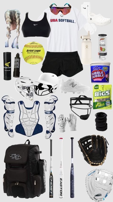 Cute Softball Outfits, Softball Aesthetic Outfit, Softball Outfits Women, Softball Hairstyles For Catchers, Softball Tryouts Outfit, What To Wear To Softball Practice, Catcher Hairstyles Softball, Softball Must Haves, What To Wear To Softball Tryouts