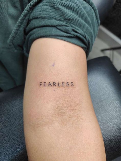 Fearless Tattoo, Queen Tattoos, Taylor Swift Tattoo, Word Tattoo, Small Tattoos Simple, Taylor Swift Fearless, Subtle Tattoos, Elegant Tattoos, Minimal Tattoo