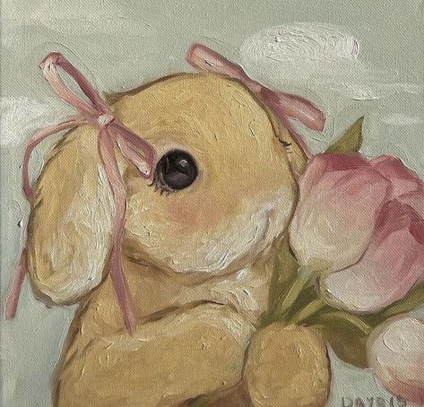 Girly Room Painting Ideas, Bunnies Aesthetic Drawing, Cute Bunny Pfp, Pfp Aesthetic Cartoon, Demi Core, Coquette Animals Drawing, Coquette Flower Painting, Bunny Pfp, Coquette Animals Painting