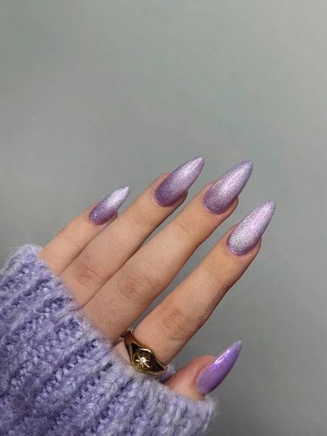 Buscar purple nails | SHEIN Purple Nails Inspo Almond, Cat Eye Purple Nails, French Tip Cat Eye, Cat Eye Almond Nails, French Cat Eye Nails, Purple Cat Eye Nails, Nails Magnetic, Purple Press On Nails, Nails Short Almond