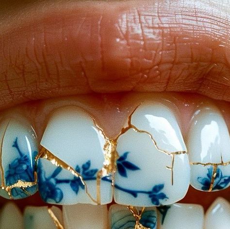 Veronique on Instagram: "Say cheeeeeese again 😬 . . #thisisnotreal #kintsugi #aiart #machinelearning #midjourney #generativeart #aiartcommunity #midjourneycommunity #promptforum #artificialintelligence #künstlicheintelligenz #digitalart" Grillz Teeth, Kintsugi Art, Instagram Thoughts, Dope Jewelry Accessories, Grills Teeth, Teeth Jewelry, Expressive Art, Creative Drawing, Creative Tattoos