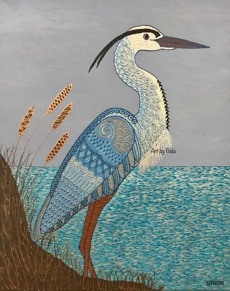 High Quality Photo print of the henna style textured Great Blue Heron Painting on metallic paper. Metallic paper has a unique surface that gives the artwork a metallic or iridescent look, adding depth and richness to the colors. Printed by the artist through a high-quality printing process to achieve a vibrant, long-lasting print, and ensuring accurate reproduction of the original artwork. Ready for framing. Very detailed intricate art work. Prints include an art paper margin, easy to insert int Henna Animals, Blue Heron Painting, Heron Illustration, Heron Painting, Indian Colors, Heron Art, Ceramic Sculpture Figurative, Intricate Art, Henna Style