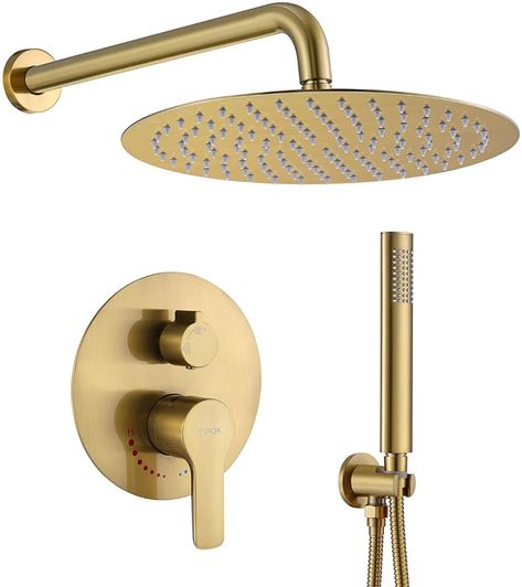 Brushed Gold Bathroom Fixtures, Gold Shower Fixtures, Gold Shower Faucet, Brass Shower Fixtures, Rain Shower Head With Handheld, Gold Bathroom Fixtures, Shower Head With Handheld, Rain Shower System, Brass Shower Head