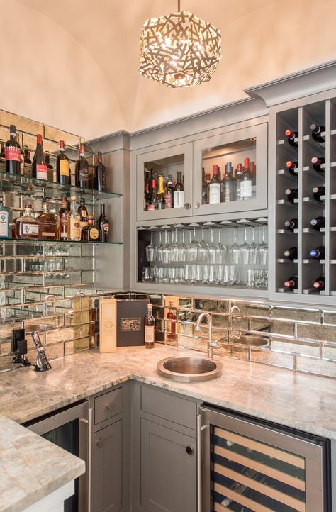 Blog — Duckworth Interiors Mirrored Subway Tile, Whiskey Room, Modern Home Bar, Grey Bar, Home Bar Designs, Lounge Bar, Dream Kitchens, Interior Painting, Subway Tiles