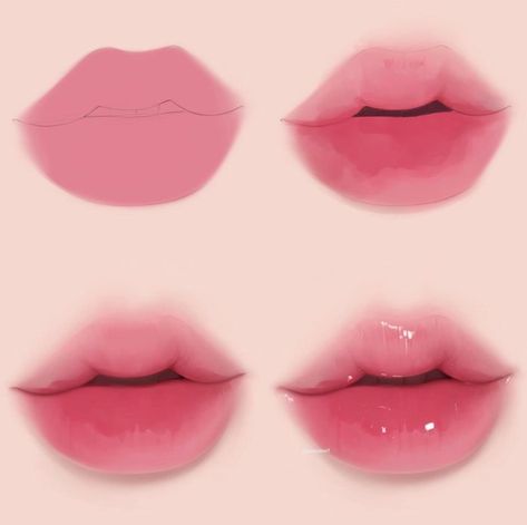 Lips Cute Drawing, How To Paint Body Skin, Lip Shading Tutorial, Bibir Art, How To Render Lips, How To Shade Lips, Lip Digital Art Tutorial, Draw Lips Digital, Mouth Digital Art